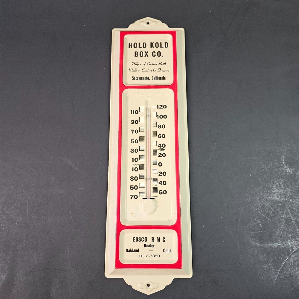 VTG Hold Kold Box Co Metal Thermometer Sacramenta Oakland Ca EDSCO Dealer 12"